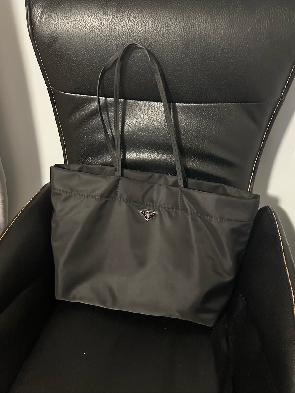 Prada Black Nylon Shoulder Tote with Triangle Logo Plaque